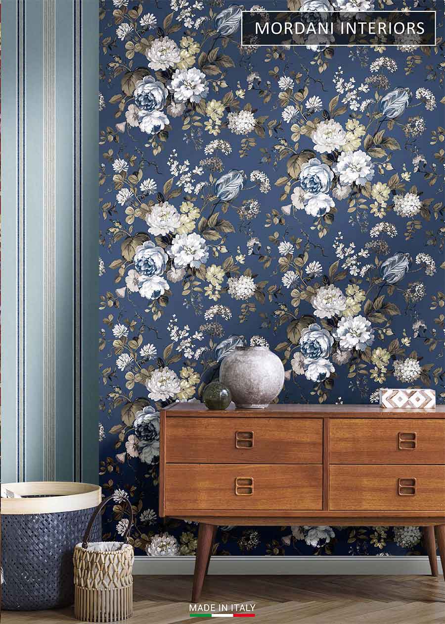 Blue Bold  Floral Wallpaper.