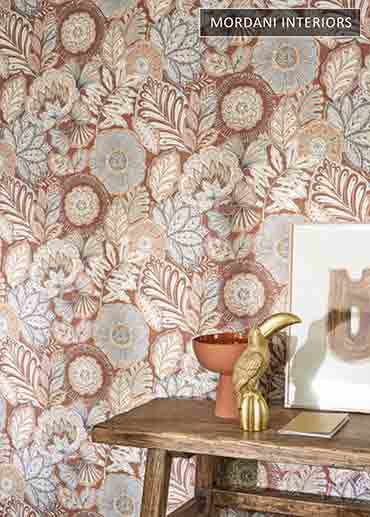 Beautiful Terracotta French Floral Wallpaper