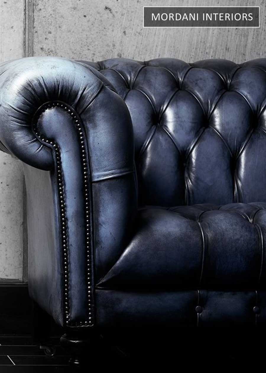 Vintage Ink Blue Genuine Italian Leather Upholstery