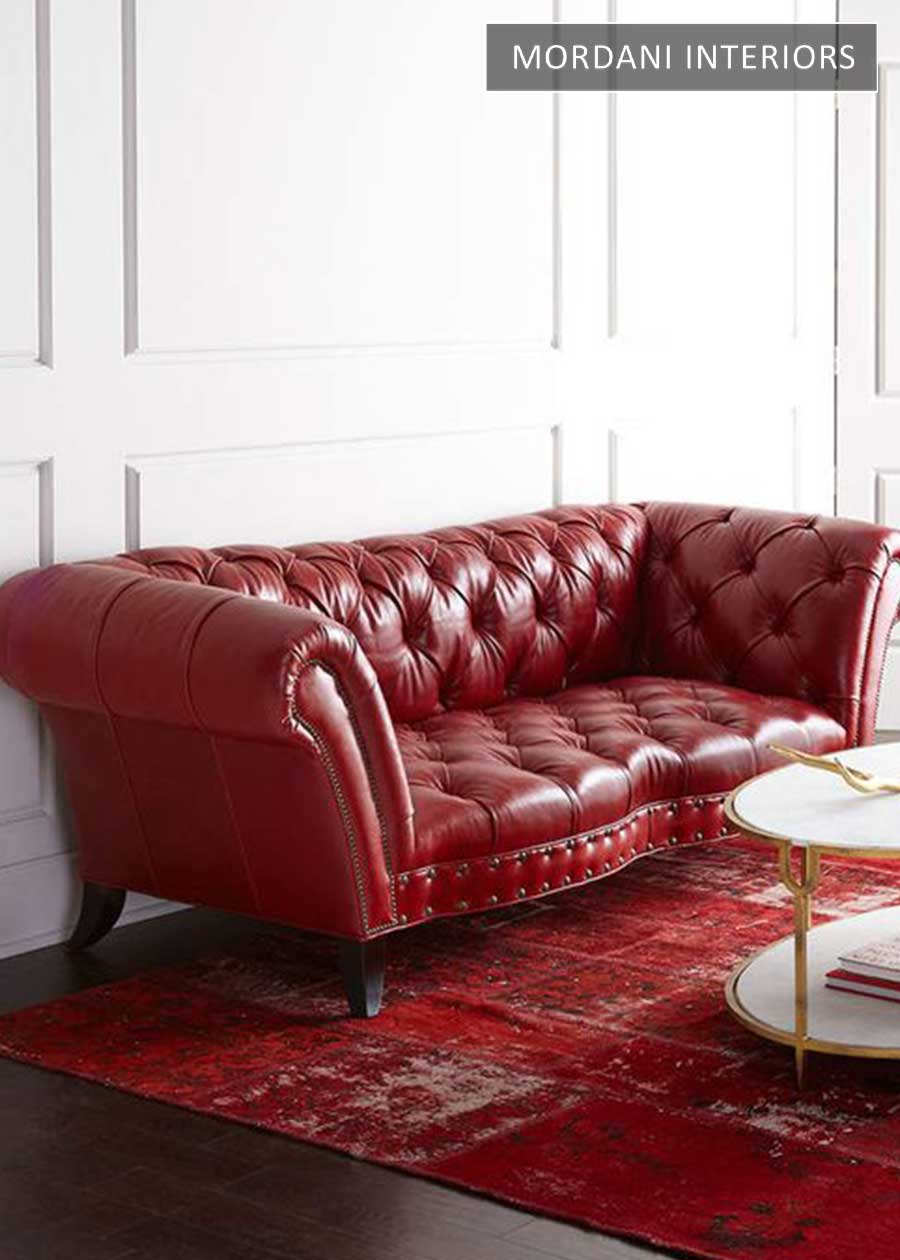 Wine Red Genuine Italian Leather Upholstery