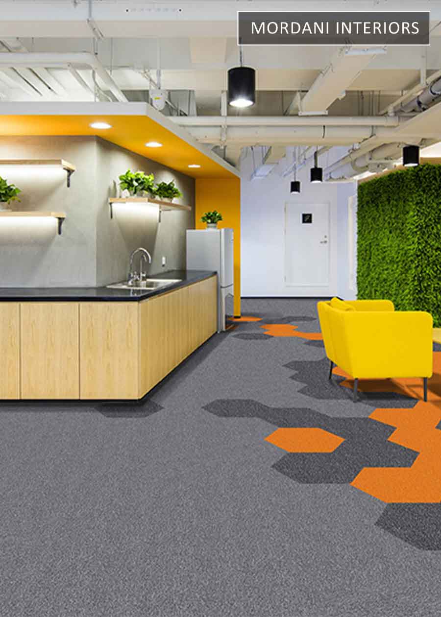 Grey & Orange T-Hex Heritage Carpet Tiles