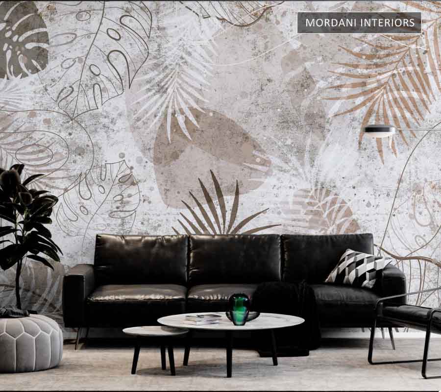 White Hanging Leaves Tropical Wall Murals _ M