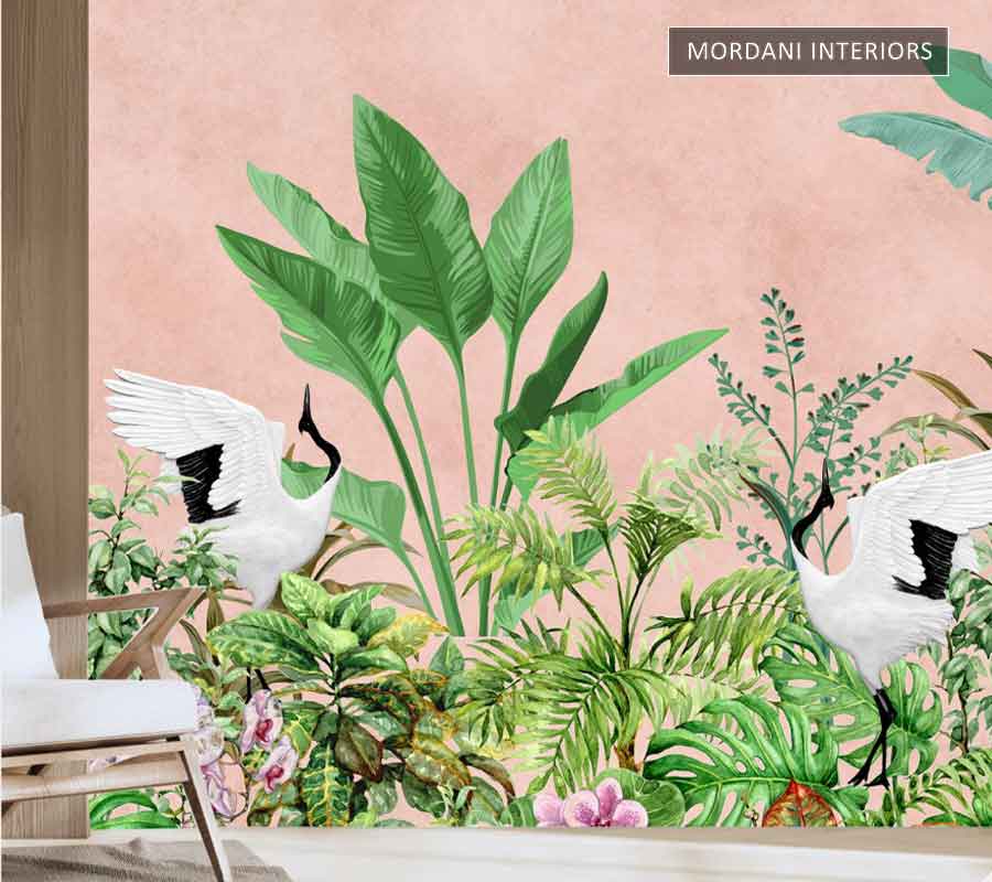 DUSKY PINK TROPICAL WALL MURALS _ M