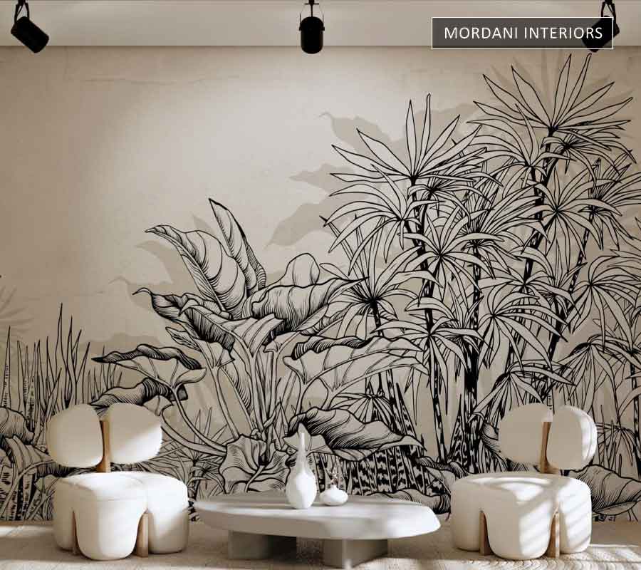 BORDER BLACK & WHITE LEAF TROPICAL WALL MURALS _ M
