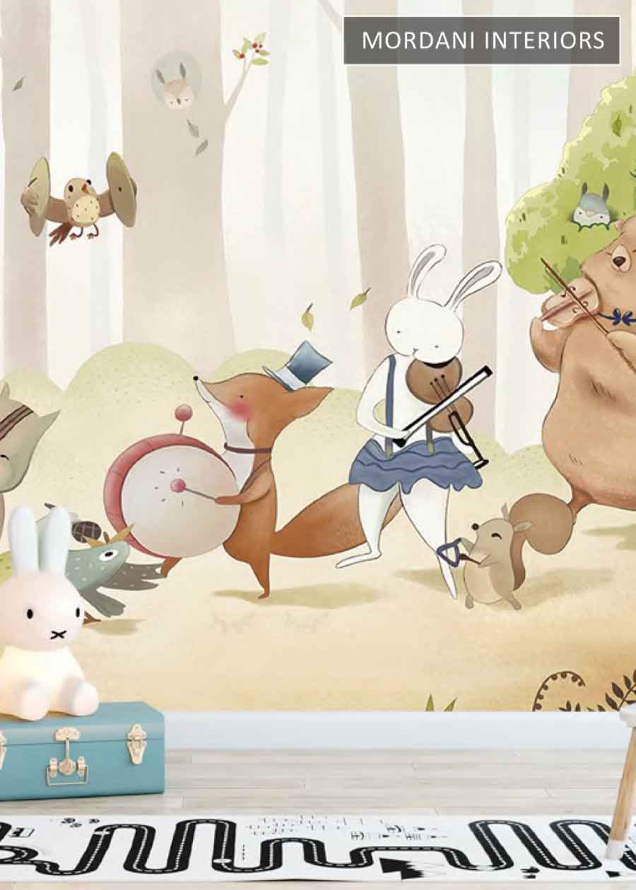 CARTOON ANIMAL MUSIC CONCERT KIDS WALL MURALS _ D