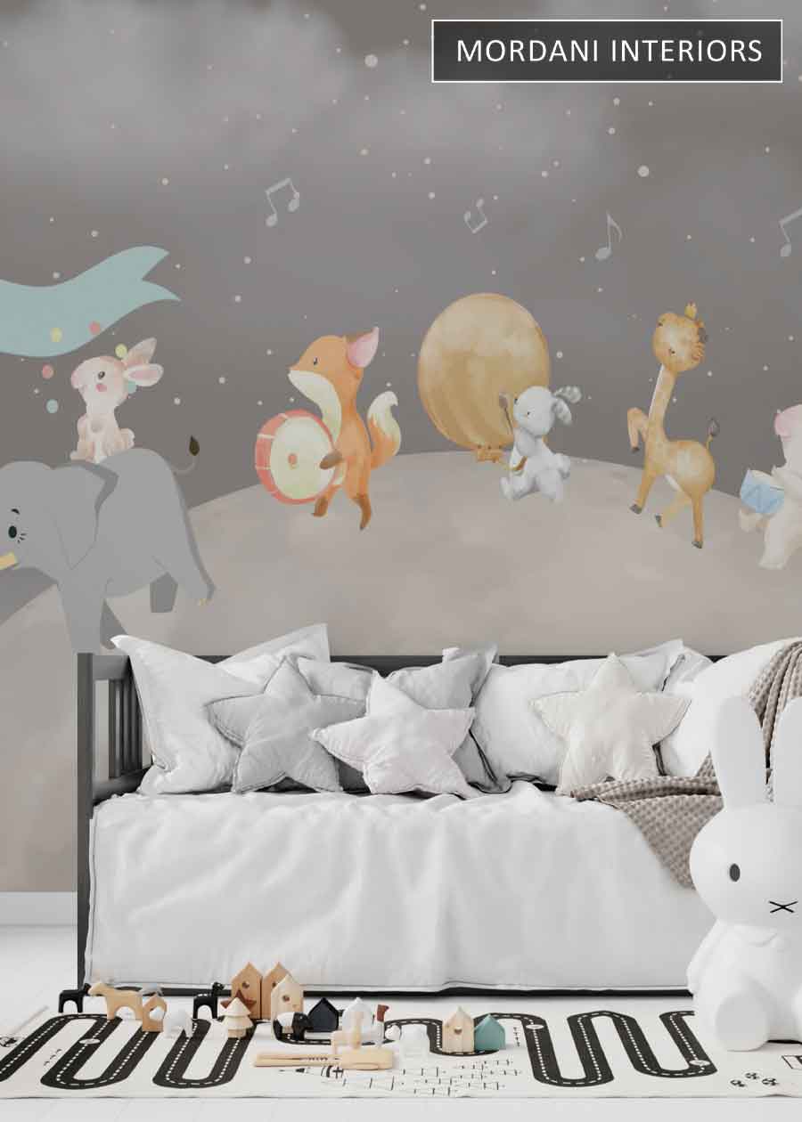 ANIMALS ON MOON KIDS WALL MURALS _ D