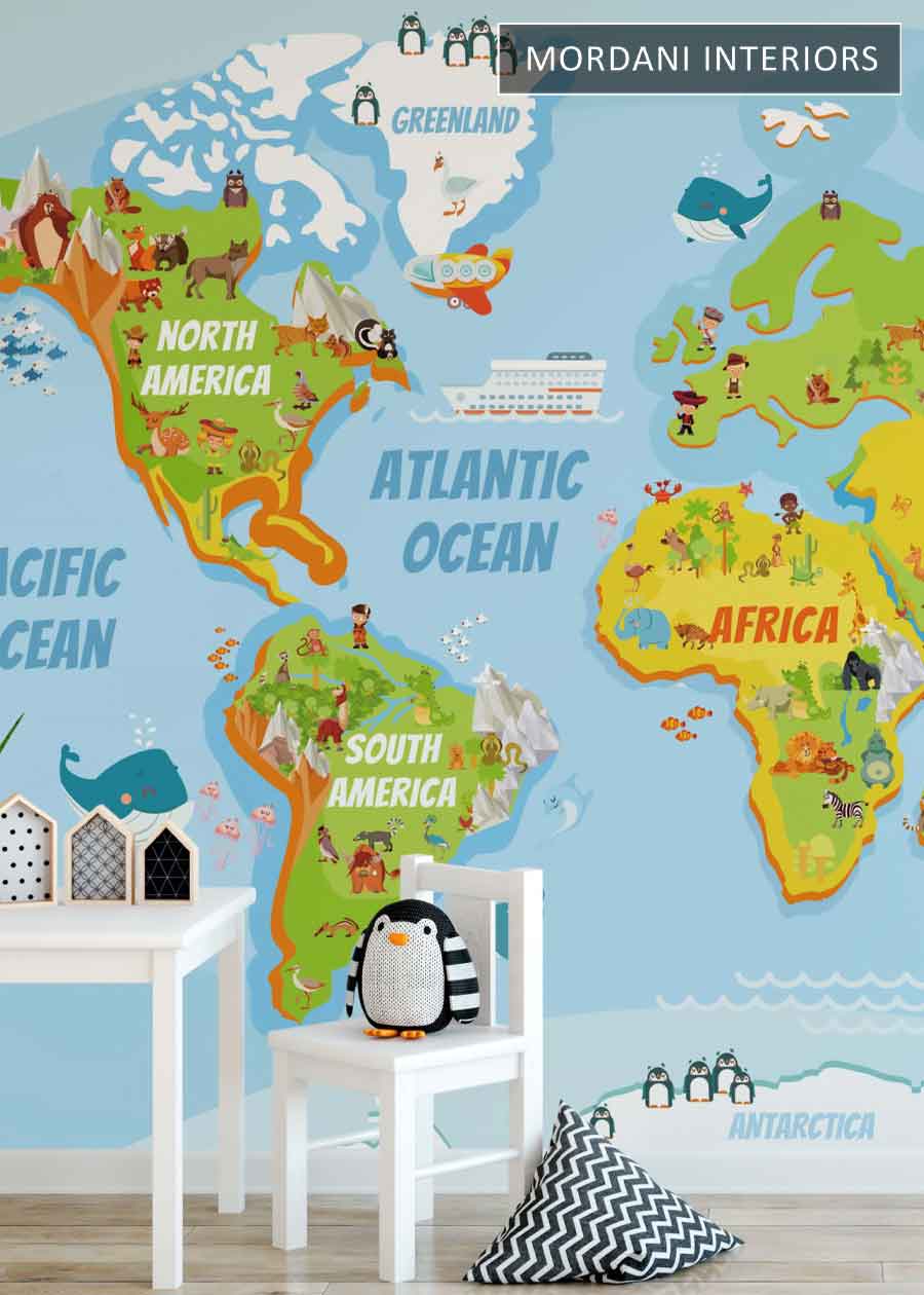 BLUE WORLD MAP KIDS WALL MURALS _ D