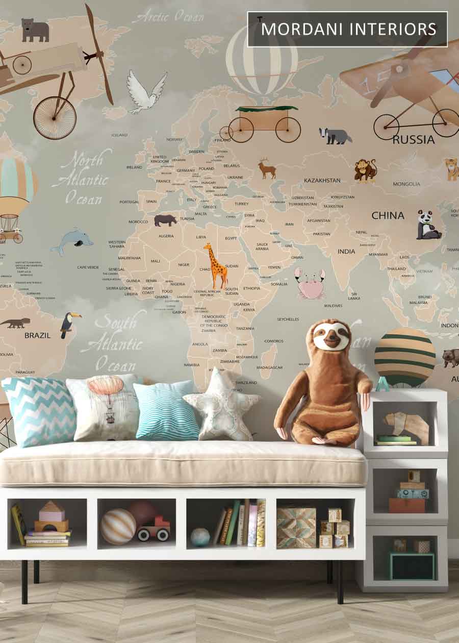 VINTAGE WORLD MAP KIDS WALL MURALS _ D