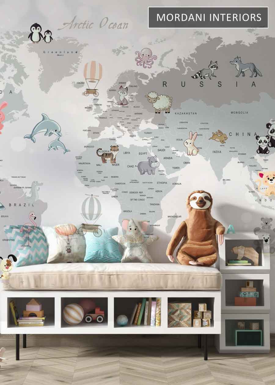 NURSERY WORLD MAP KIDS WALL MURALS _ D