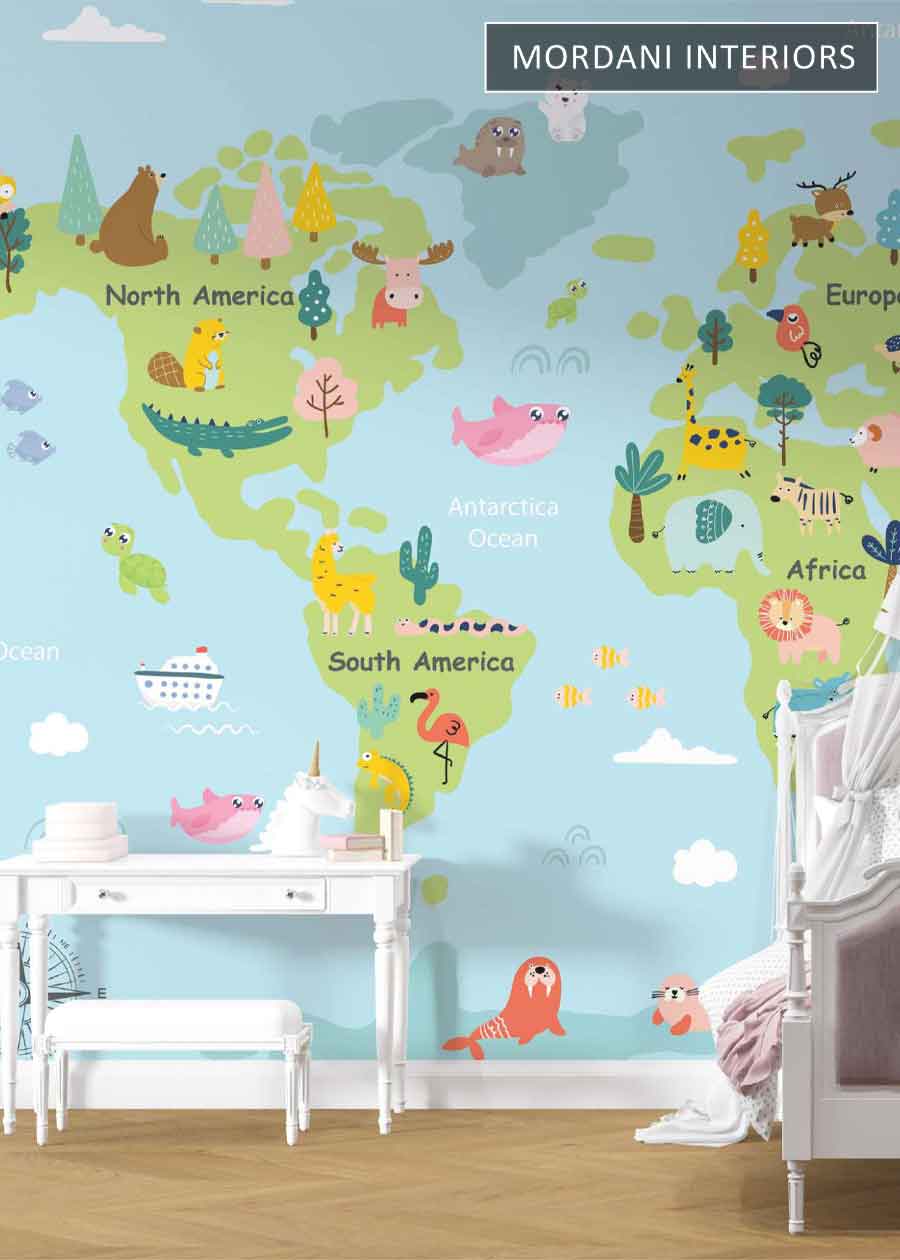 LIGHT BLUE MAP  KIDS WALL MURALS _ D