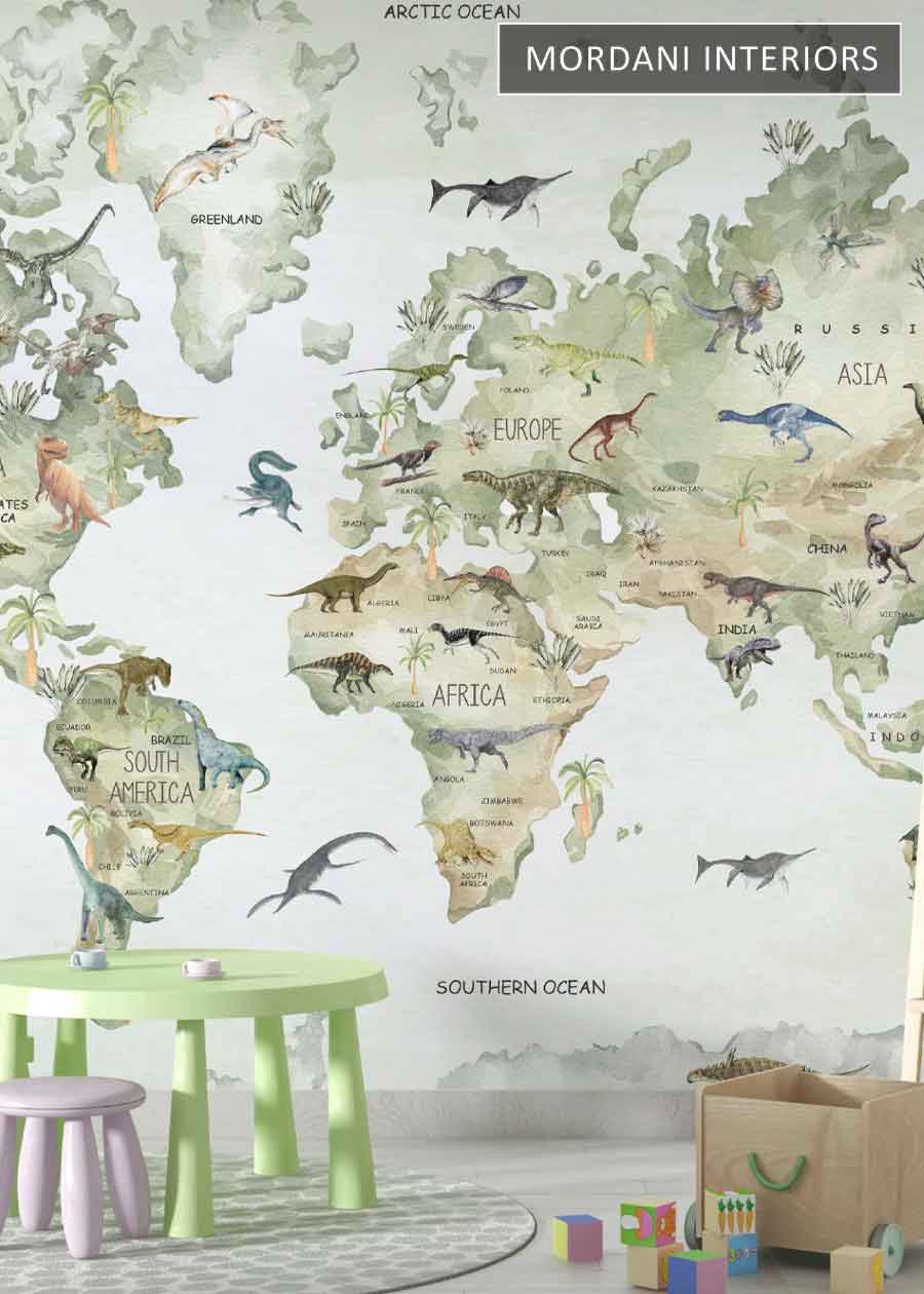 DINO WORLD MAP KIDS WALL MURALS _ D