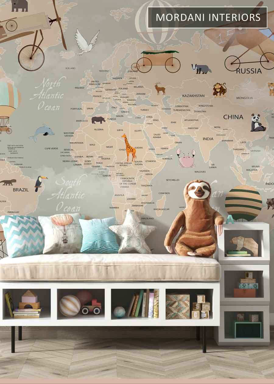 BROWN WORLD MAP KIDS WALL MURALS _ D