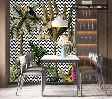GREEN PALM LEAVES BLACK PATTERN TROPICAL WALL MURALS _ M 