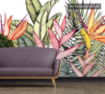 SEAMLESS COLOURFUL PEEL & STICK LEAVES TROPICAL WALL MURALS _M