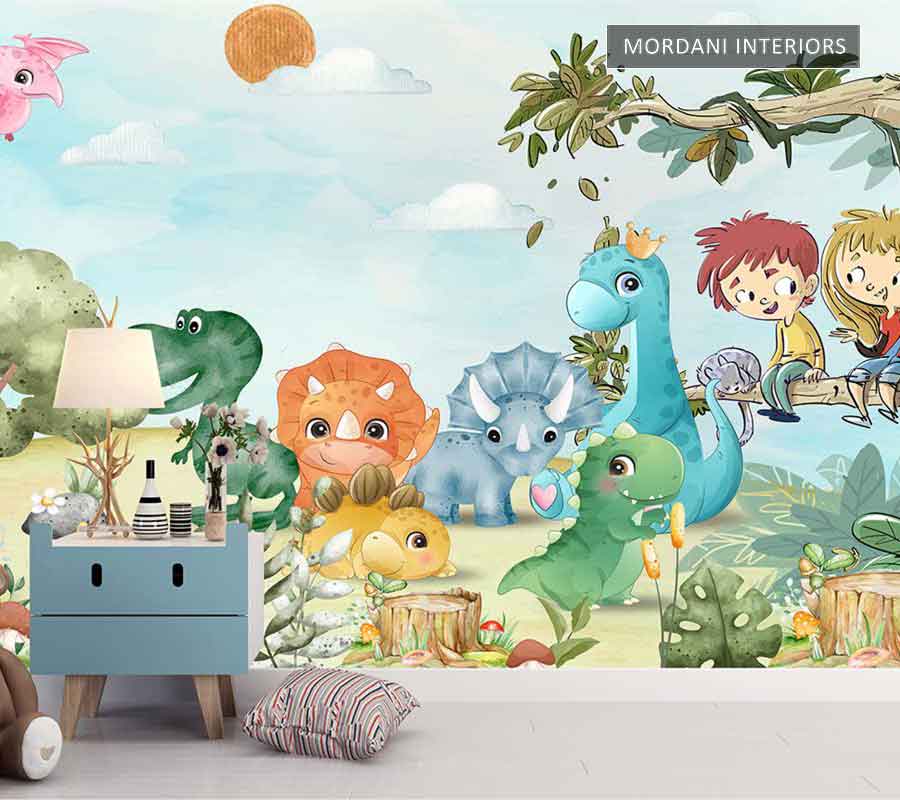 DINOSAUR TREE PLAYING KIDS WALL MURALS _ E