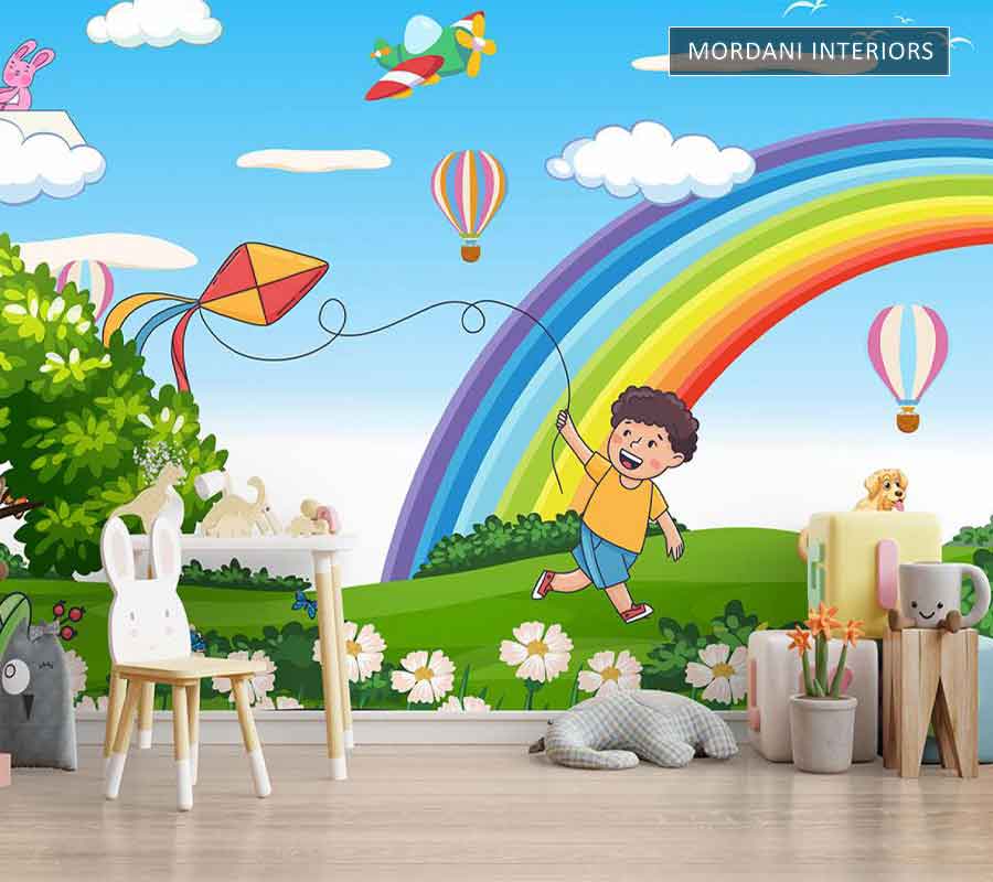 RAINBOW & KITE FLYING KIDS WALL MURALS _ E