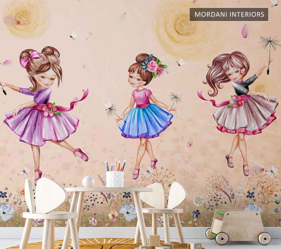 PRINCESS GIRLS DANCING KIDS WALL MURALS _ E