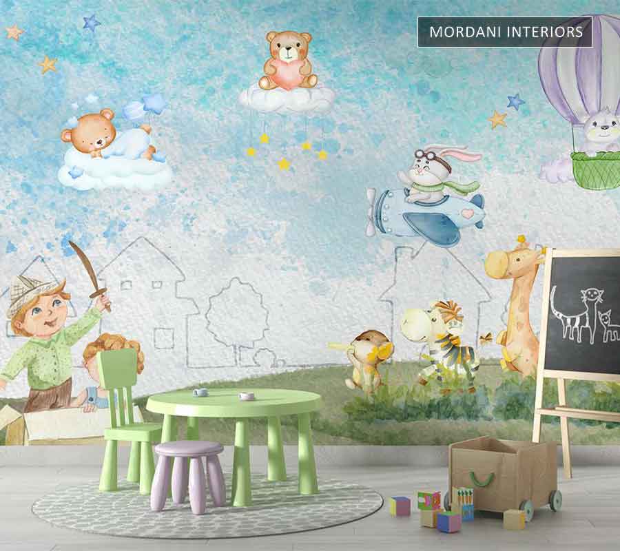 CLOUD & ANIMALS FLYING KIDS WALL MURALS _ E