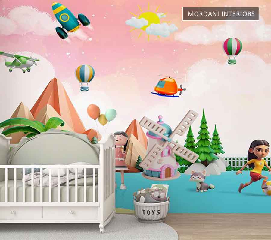 KIDS PLAYING FOOTBALL & BALLOON KIDS WALL MURALS _ E