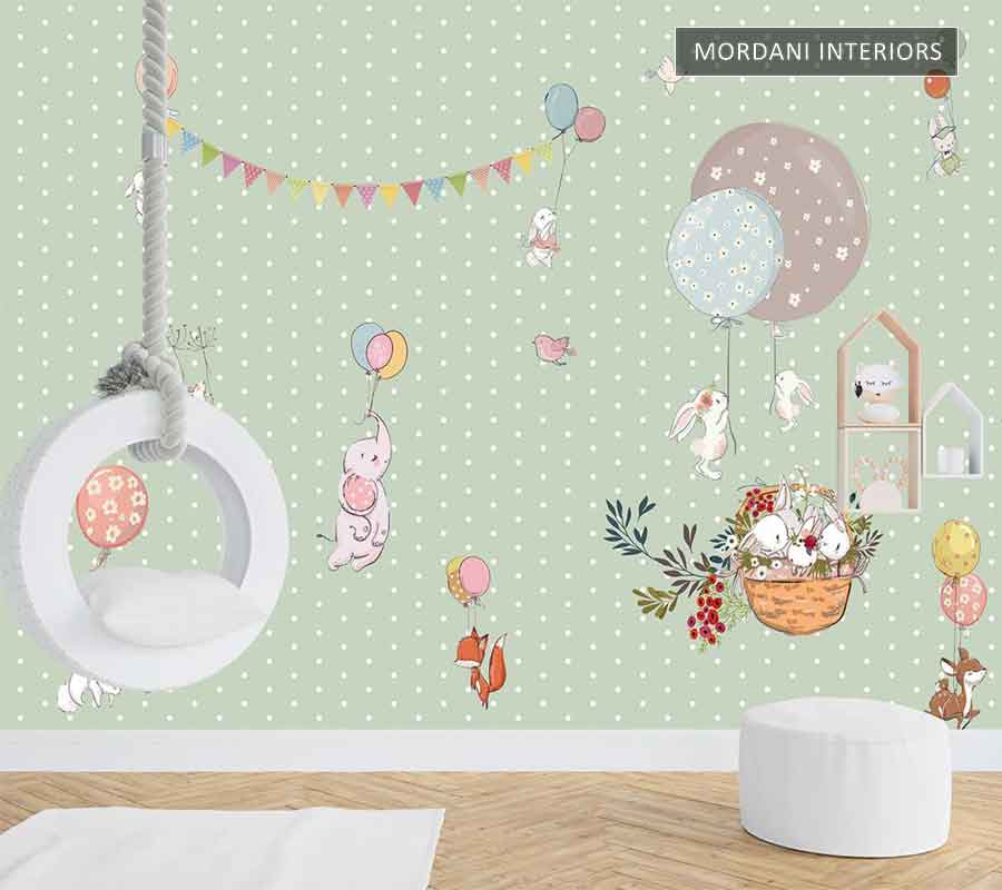 GREEN BEAUTIFUL FLYING ANIMALS KIDS WALL MURALS _ E