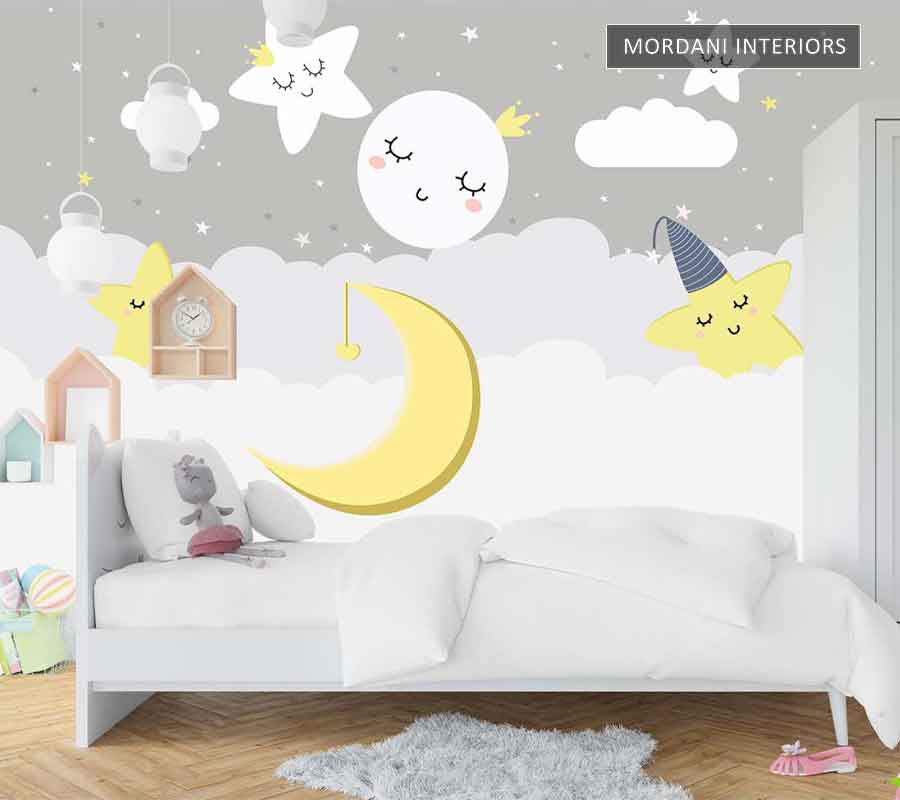 SMILING CUTE MOON & STARS KIDS WALL MURALS _ E