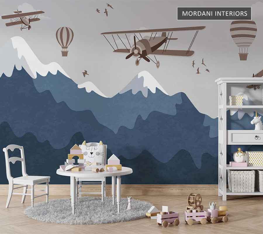 MOUNTAIN WITH AIRPLANE KIDS WALL MURALS _ E