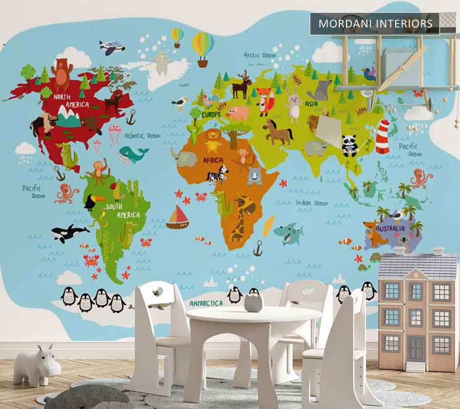 NURSERY CARTOON MAP KIDS WALL MURALS _ E