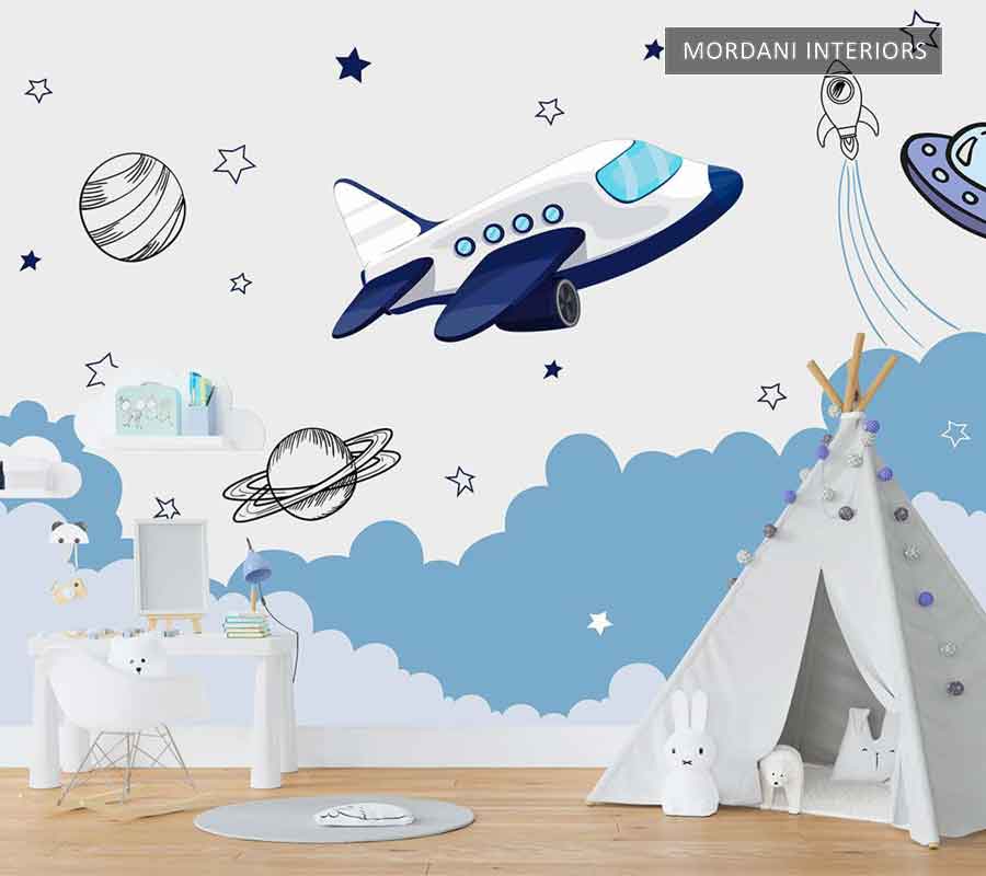 SKY AIRPLANE CARTOON  KIDS WALL MURALS _ E