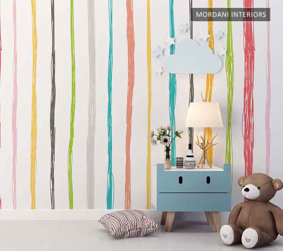 HAND DRAW RAINBOW STRIPES KIDS WALL MURALS _ E