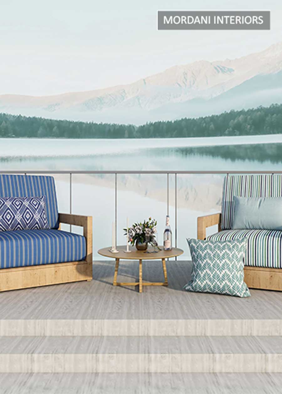 Blue outdoor upholstery fabric