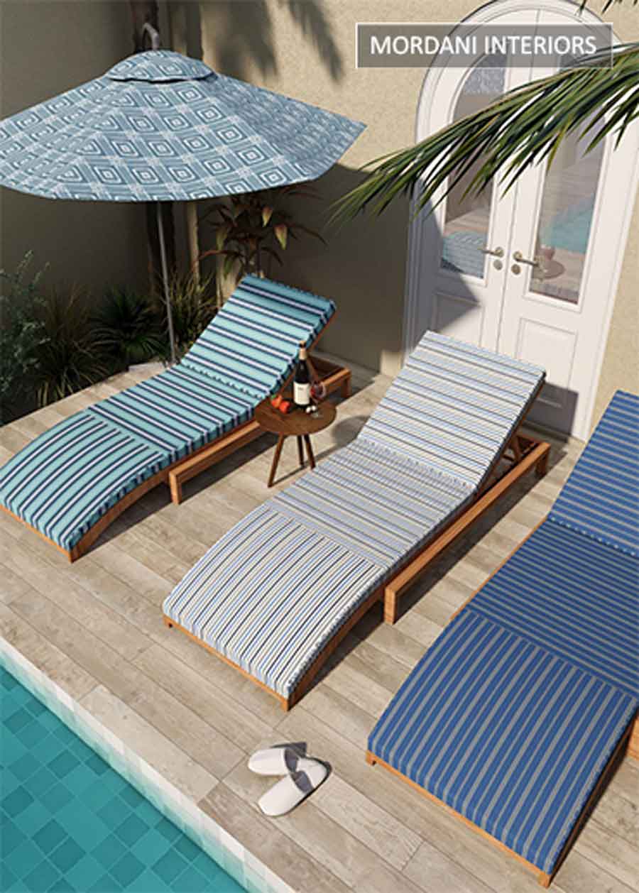 blue & grey striped outdoor upholstery fabric