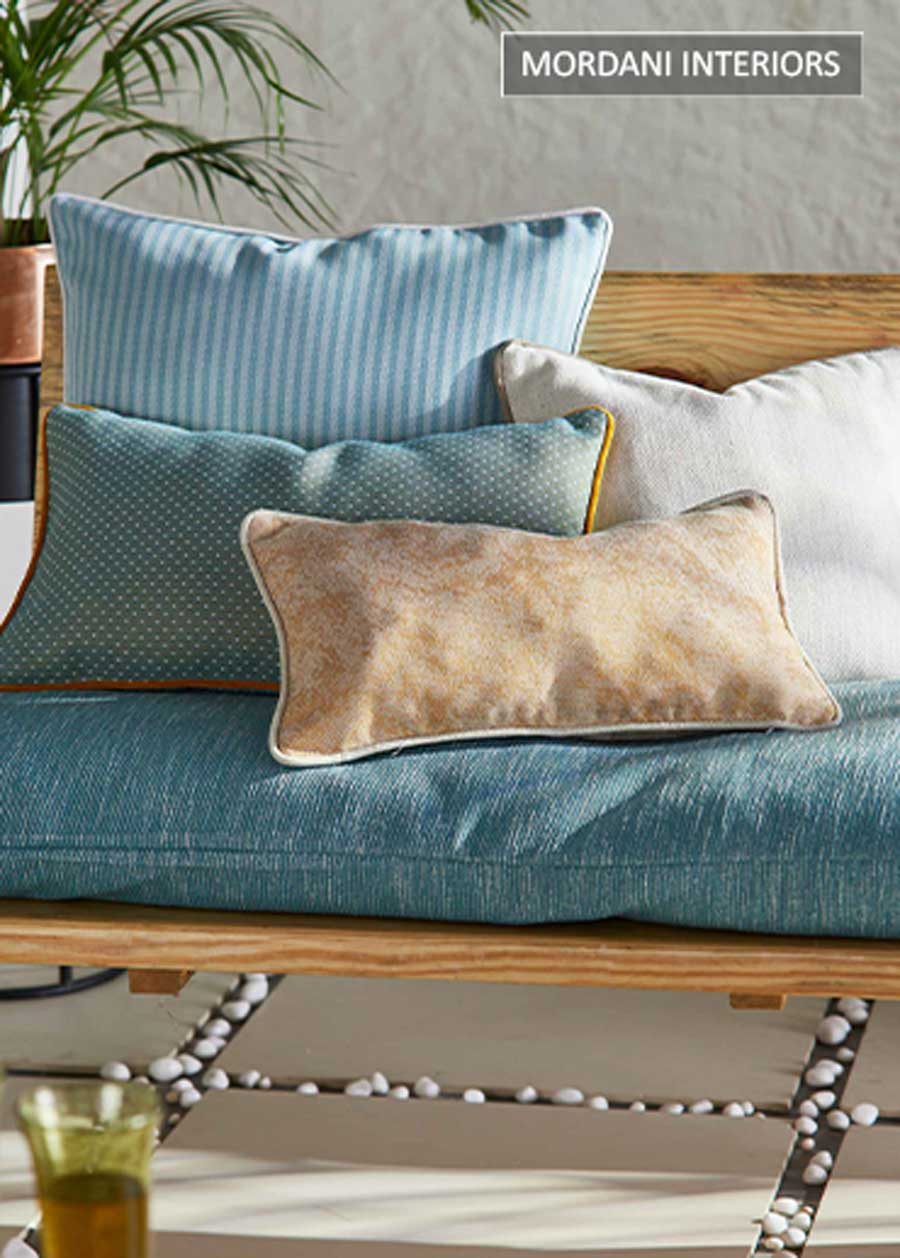 light blue striped outdoor upholstery fabric
