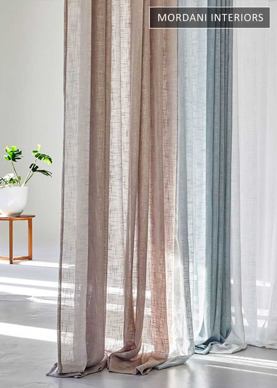 Nude & Blue Linen Window Curtains