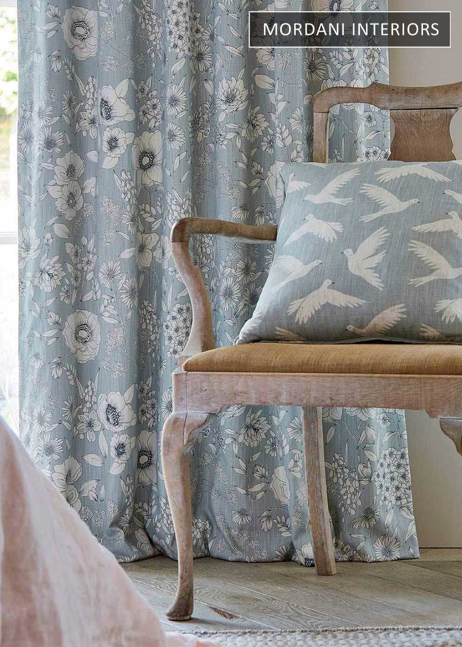 Light Blue Floral Cotton Curtains