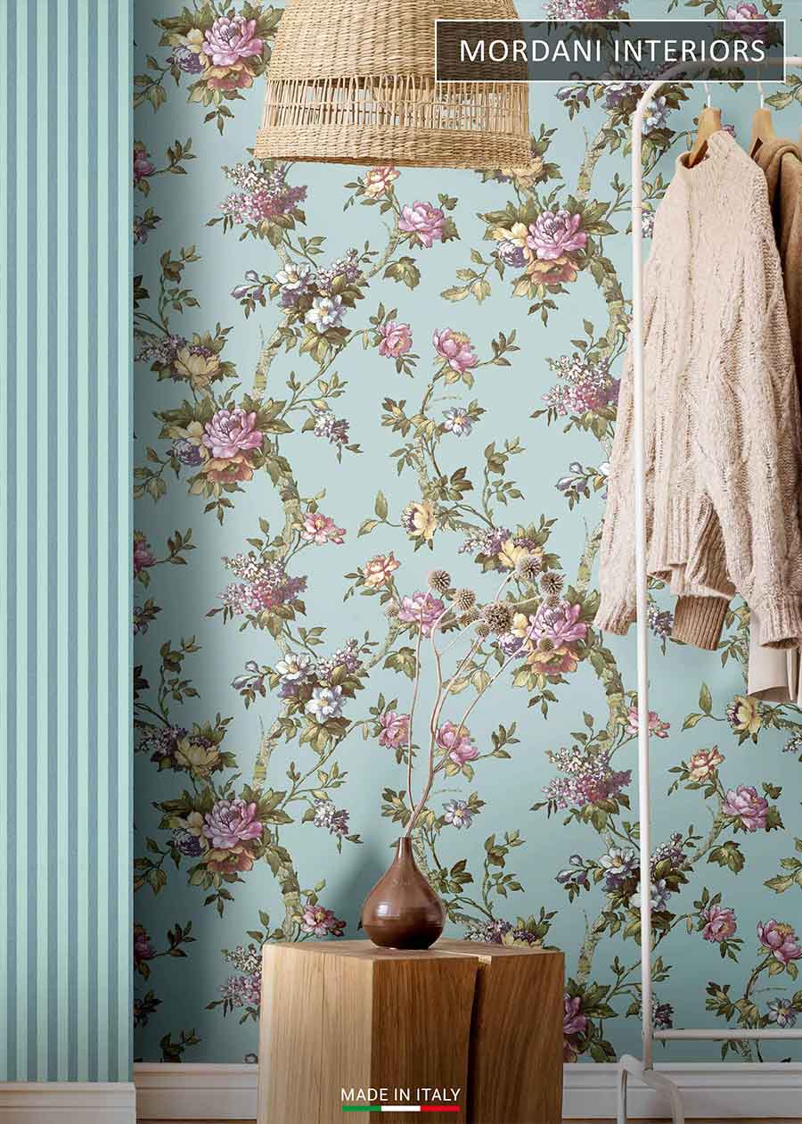 Italian Blue Floral Wallpaper.