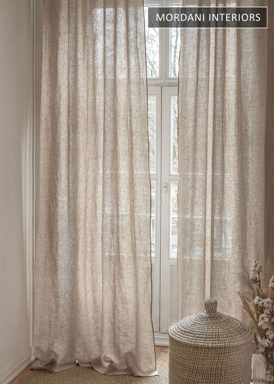 Beige Linen Sheer Curtains 