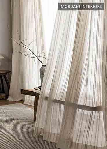 Beige Striped Linen Window Curtains