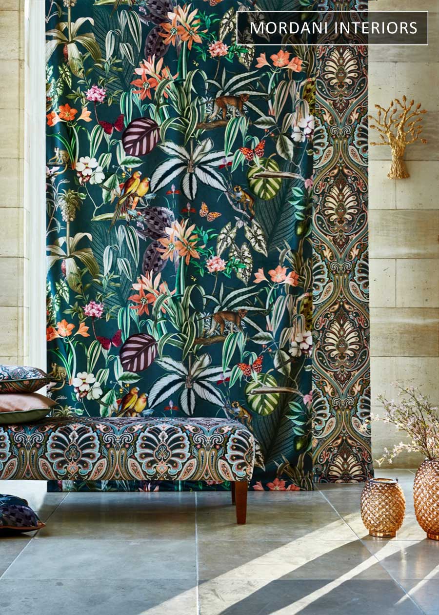 Caribbean Green Floral Cotton Curtains