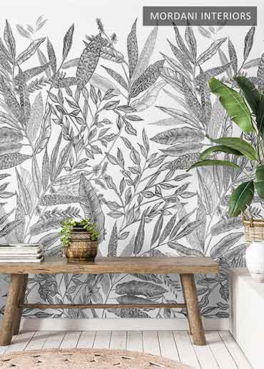 Black and White Tropical Belgium Wallcovering