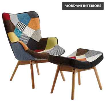Duke Patchwork Lounge Chair With Footrest