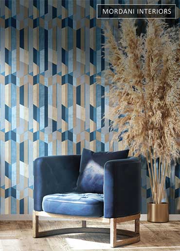 Blue & Beige Modern Geometric Wallpaper