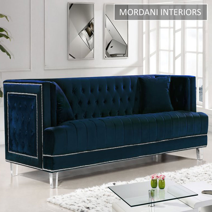 Bridgeport Navy Blue Velvet 3 Seater Chesterfield Sofa