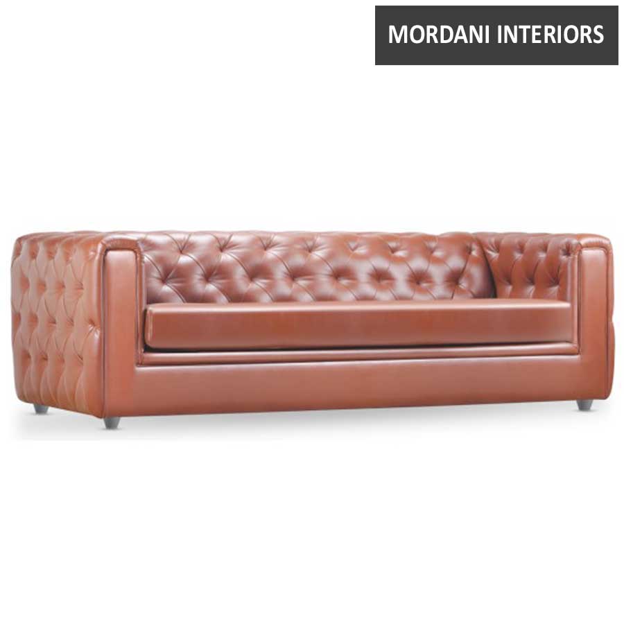 Cherry Blossom 3 Seater Brown Chesterfield Leatherette Sofa