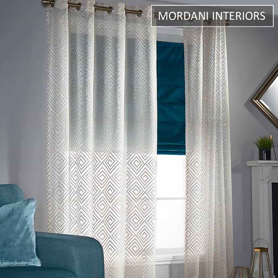White And Gold Geometric  Sheer Curtain