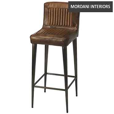 mazzer Brown Leather Solid Wooden Bar Stool