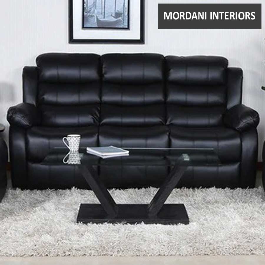 Rosson Black Three Seater Recliner Sofa
