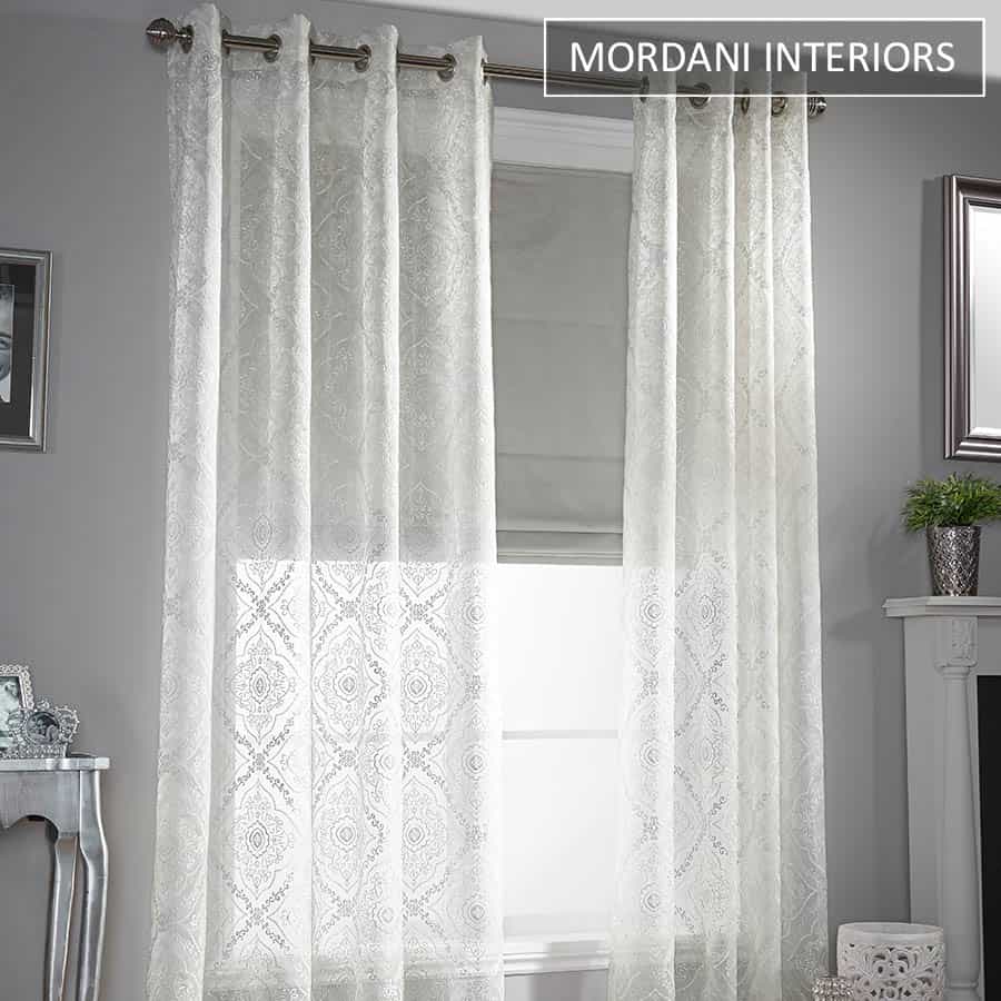 Silver Damask Sheer Curtain 